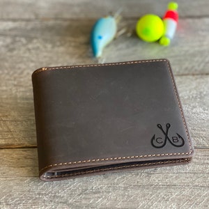 Regalos de pesca para hombres Regalos de Navidad para él Billetera de cuero RFID personalizada Regalo para él Regalo al aire libre