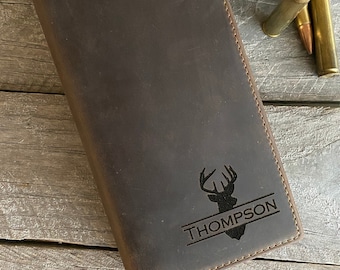 Personalized Leather Long Wallet: Hunting Bifold with RFID Fathers Day Gift