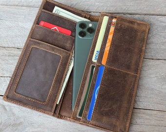 Personalized Leather Long Wallet: RFID Blocking, Phone Pocket fathers Day gift