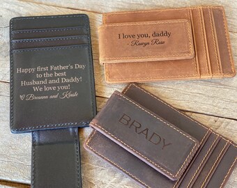 Unique Gifts for Him Fathers Day Gifts for Men Cowhide Leather Money Clip for Men Personalized Genuine Leather Wallet with ID Window