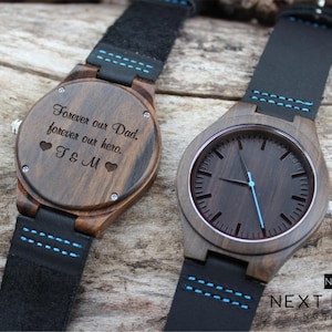 Engraved Wooden Watch, Genuine Leather Band, Police Officer Gift