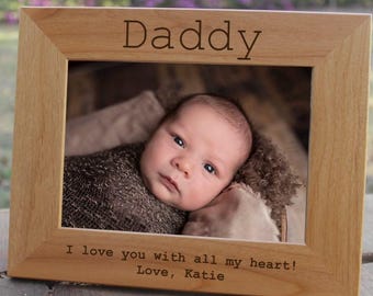 Personalized Engraved Wood Picture Frame, First Time Dad Gift