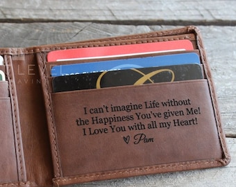 Personalized Leather Bifold Wallet, Engraved Husband Gift