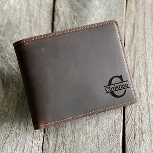 Billetera con monograma personalizada, protección RFID, regalo para él, regalo de escuela secundaria para adolescentes, cuero genuino grabado, regalo personalizado para novio