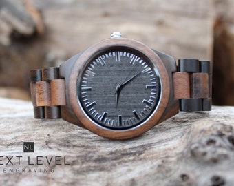 Engraved Wooden Watch for Men • Personalized Fathers Day Husband Gift