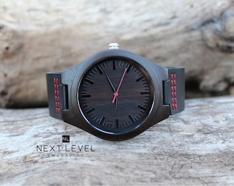 Firefighter Gift for Him Fathers Day Unique Engraved Wooden Watch with Genuine Leather Band Gift Personalized Wood Watch Mens Fireman Gift