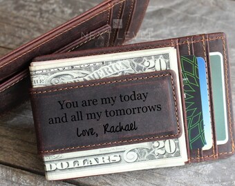 Money Clip Wallet Etsy - unique gifts for men fathers day gift for him mens leather money clip wallet with id window engraved wallet for husband boyfriend gift