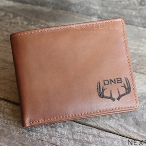 Cartera de asta de ciervo, regalo de caza para él, regalo del Día del Padre para él, cartera de cuero genuino, plegable, regalo para exteriores para papá, regalo personalizado.