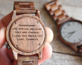 Personalized Wood Watch: Godfather Gift, Custom Engraved Father’s Day Gifts
