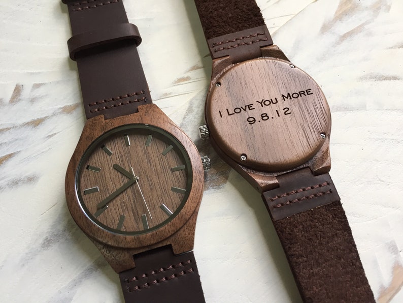 5 Year Anniversary Gifts for Men Boyfriend Christmas Gift Personalized Gift for Men Gifts for Husband Mens Engraved Wooden Watch image 1