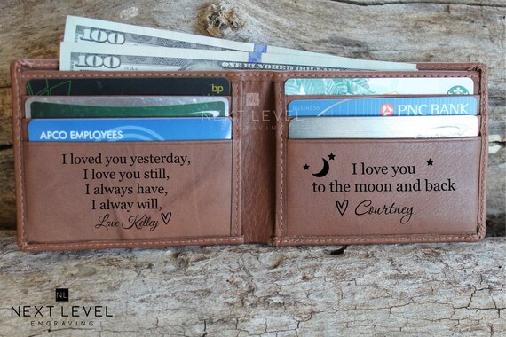 engraved leather wallet for husband
