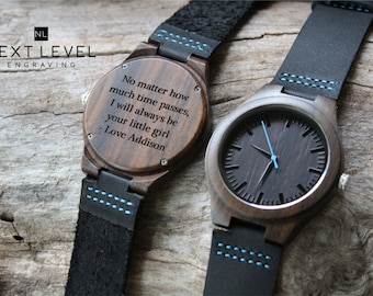 Unique Gifts for Men Fathers Day Gift for Boyfriend Personalized Leather Gift Men Gifts for Husband Wooden Watch Custom Gifts for him