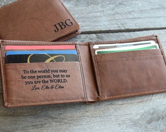 Personalized Mens Leather Wallet, Engraved RFID Bifold