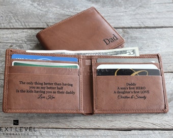 Engraved Leather Wallets for Men Personalized Fathers Day Gift from Daughter Gifts for Dad, Slim Leather Wallet for Men, Boyfriend Gift