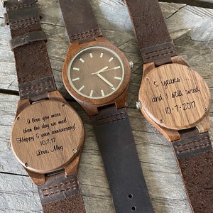 5 Year Anniversary Gifts for Men Boyfriend Christmas Gift Personalized Gift for Men Gifts for Husband Mens Engraved Wooden Watch image 3