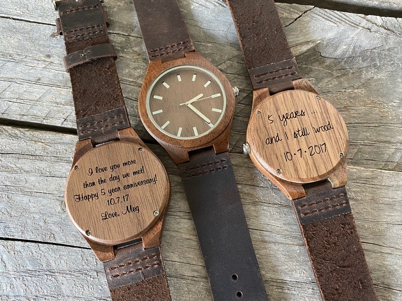 5 Year Anniversary Gifts for Men Boyfriend Christmas Gift Personalized Gift for Men Gifts for Husband Mens Engraved Wooden Watch image 3