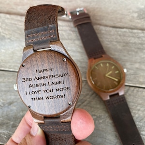 5 Year Anniversary Gifts for Men Boyfriend Christmas Gift Personalized Gift for Men Gifts for Husband Mens Engraved Wooden Watch image 4