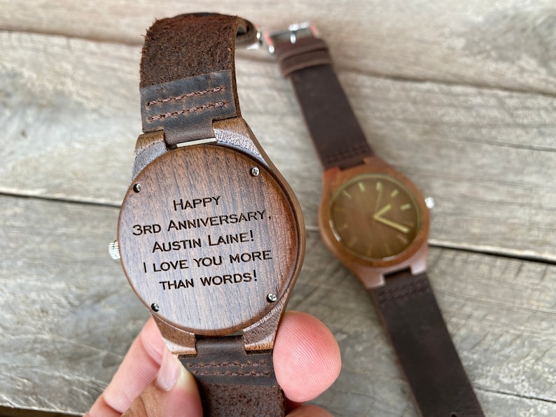 5 Year Anniversary Gifts for Men Boyfriend Christmas Gift Personalized Gift for Men Gifts for Husband Mens Engraved Wooden Watch image 4