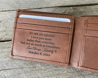 Engraved Leather Wallet: Husband Anniversary Gift, Personalized for Him