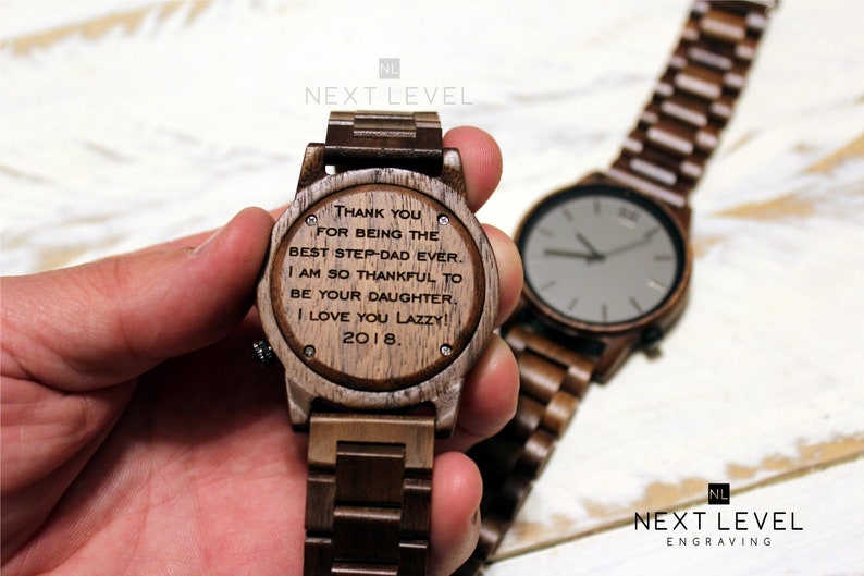 Engraved Wooden Watch With The Message Thank You For Being The Best Stepdad Ever or any Messages You Order, Made of High-quality Wood