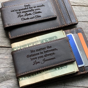 Unique Gifts for Him Christmas Gifts for Men Cowhide Leather Money Clip for Men Personalized Genuine Leather Wallet with ID Window