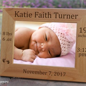Baby Picture Frame, Baby Keepsake Gift Personalized Baby Stats Photo Frame, New Baby Gift, Engraved Birth Announcement Newborn Baby Girl Boy