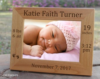 Engraved Wood Baby Picture Frame: Personalized Newborn Stats Keepsake