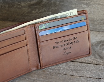 Mens Slim Bifold Wallet Leather Husband Christmas Gifts for Him Boyfriend Brown Cowhide RFID Wallet Personalized Gift for Men