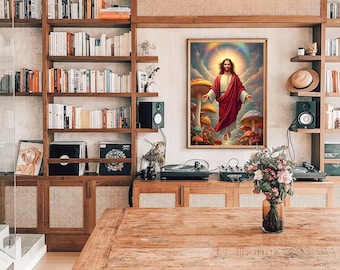 Póster de arcoíris con resplandor celestial de Jesucristo - Arte mural - Viaje religioso - Decoración del hogar - Regalo de Navidad