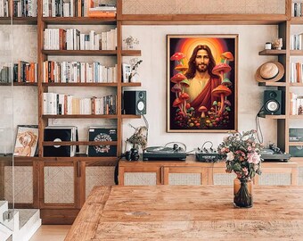 Póster de Jesucristo con arcoíris brillante - Arte mural - Viaje religioso - Decoración del hogar
