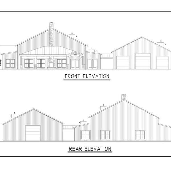Barndominium Custom Architectural Drafting Service -Floor Plans and Elevation example, custom house plans drawn