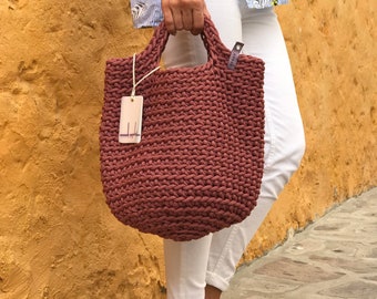 Tote Bag Scandinavian Style Crochet Tote Bag Handmade Bag Knitted Handbag DARK DUSTY ROSE color