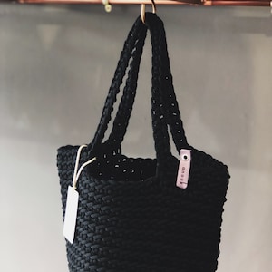 Crochet Tote Bag Handmade Knitted Handbag BLACK color
