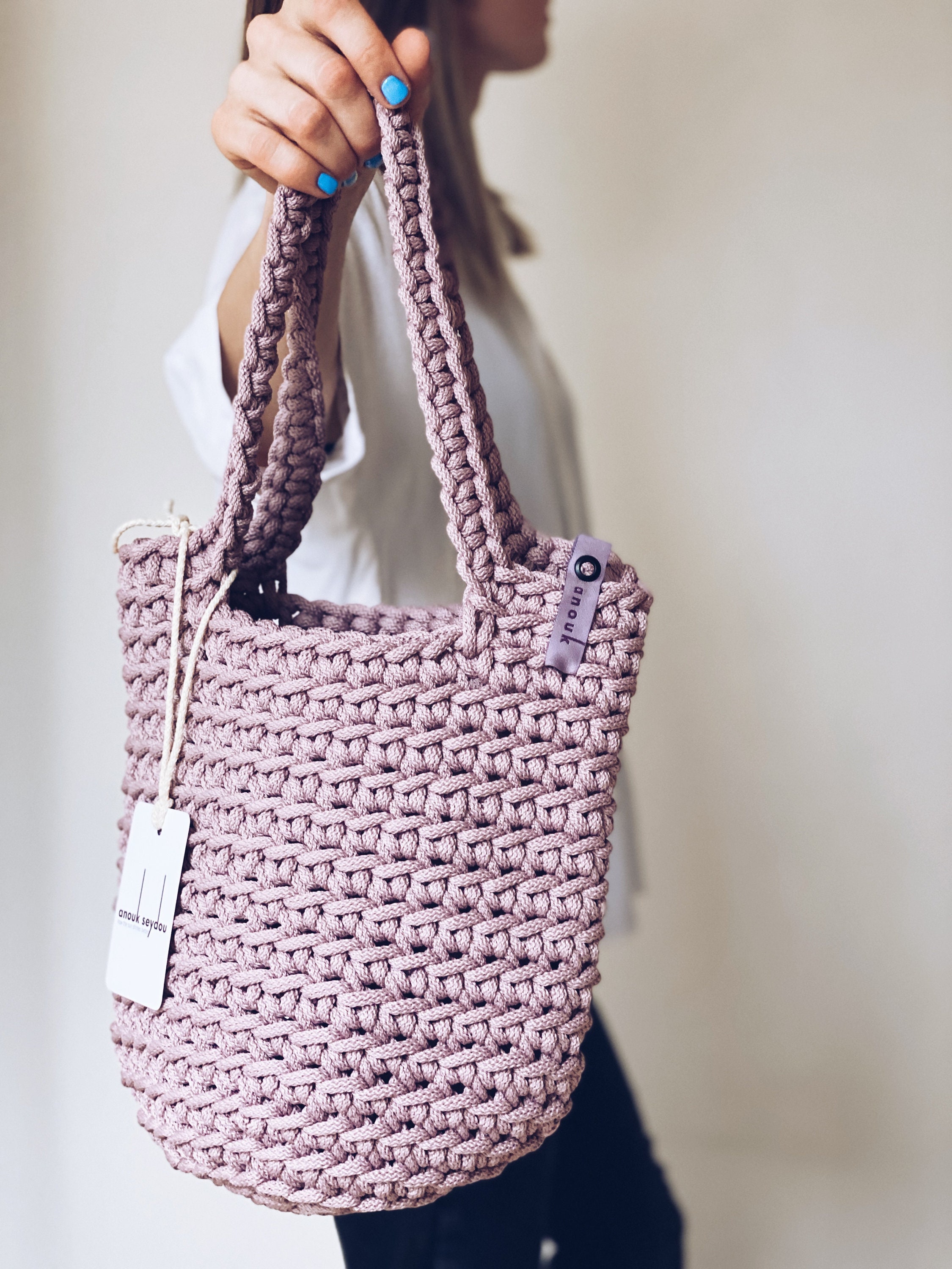 Modern Tote Bag Scandinavian Style Crochet Bag Handmade Rope - Etsy