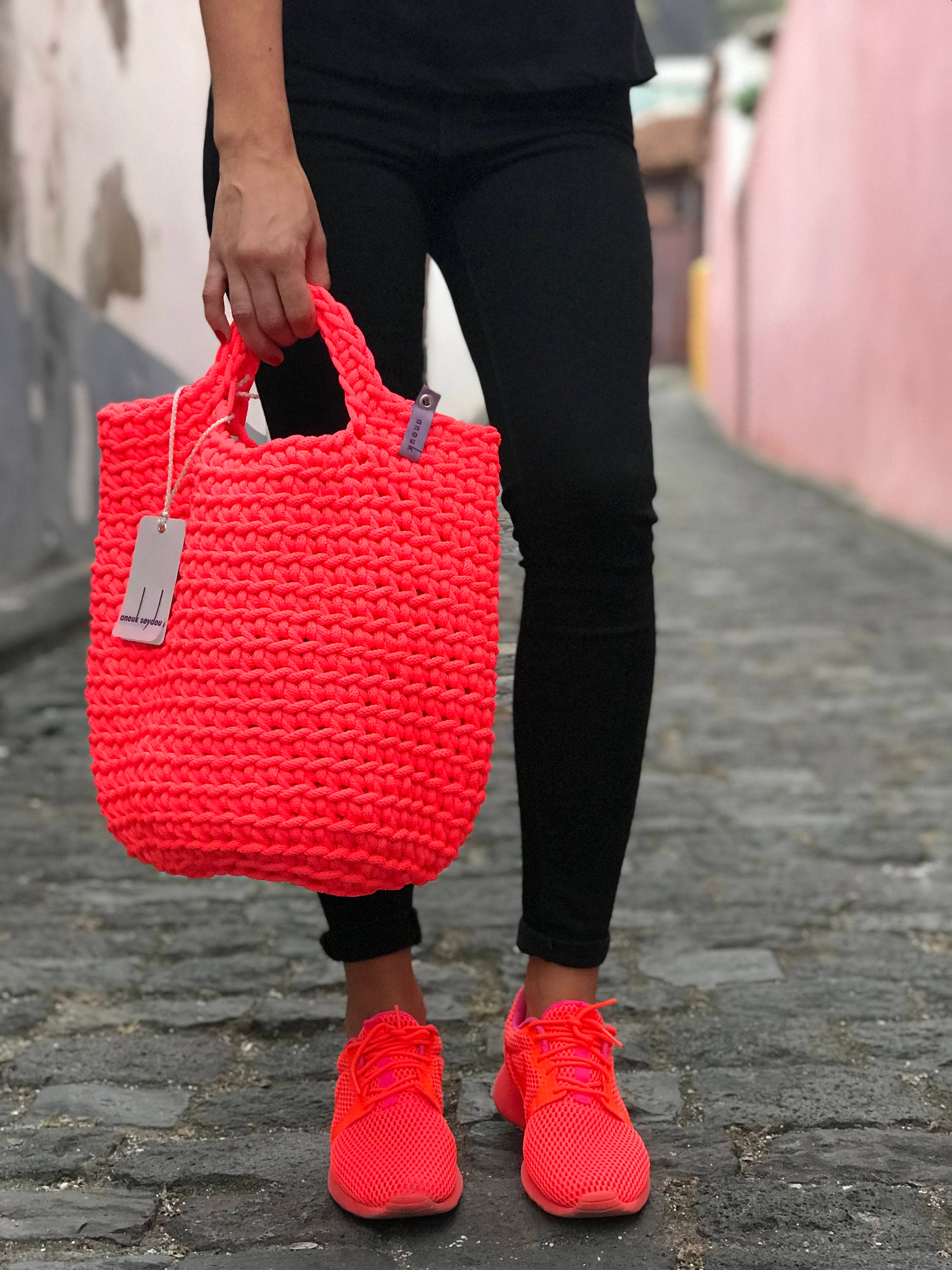 Scandinavian Style Crochet Tote Bag,Handmade Bag