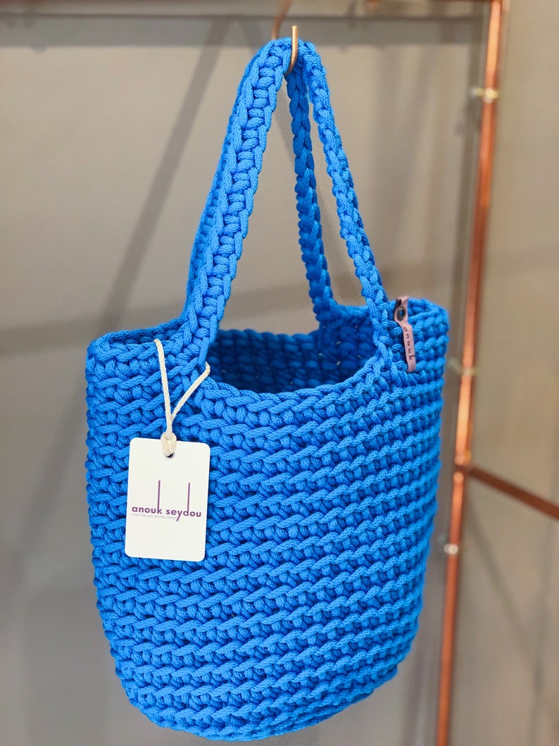 Scandinavian Style Crochet Tote Bag Handmade Knitted Handbag Gift for Her BUBBLE BLUE color