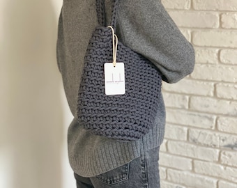 Custom Made Scandinavian Style Crochet Tote MINI Bag MATTE GRAY color