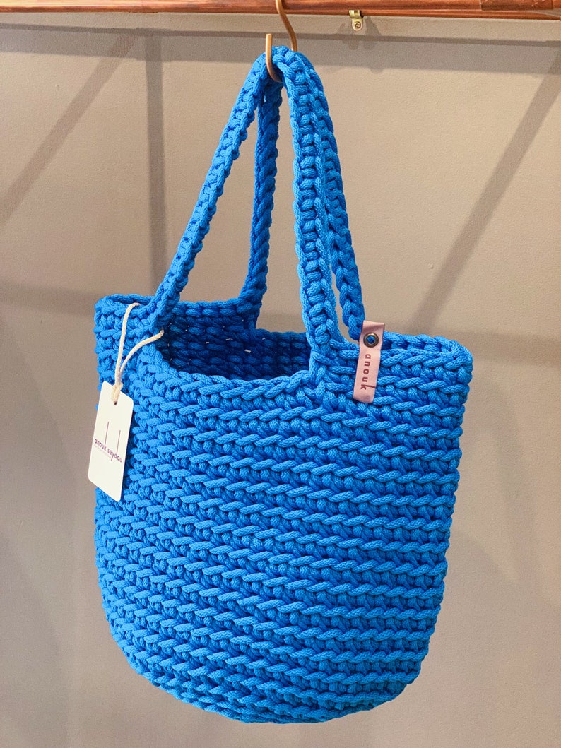Scandinavian Style Crochet Tote Bag Handmade Knitted Handbag Gift for Her BUBBLE BLUE color