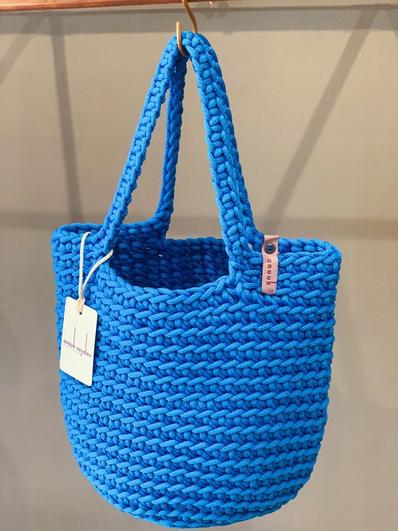Scandinavian Style Crochet Tote Bag Handmade Knitted Handbag Gift for Her BUBBLE BLUE color