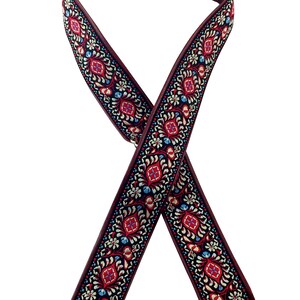 Red & Cream Floral Ribbon Guitar Strap image 6