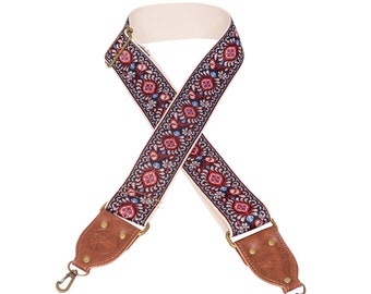 Red & Cream Floral Ribbon Camera Strap