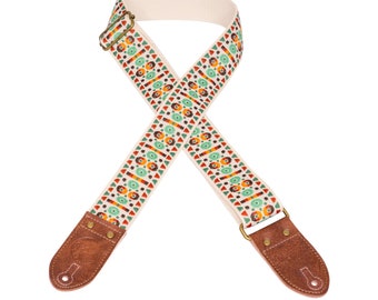 Cream & Green Southwest Vintage Ribbon Guitar Strap