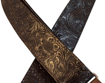Dark Brown Western Vinyl Guitar Strap