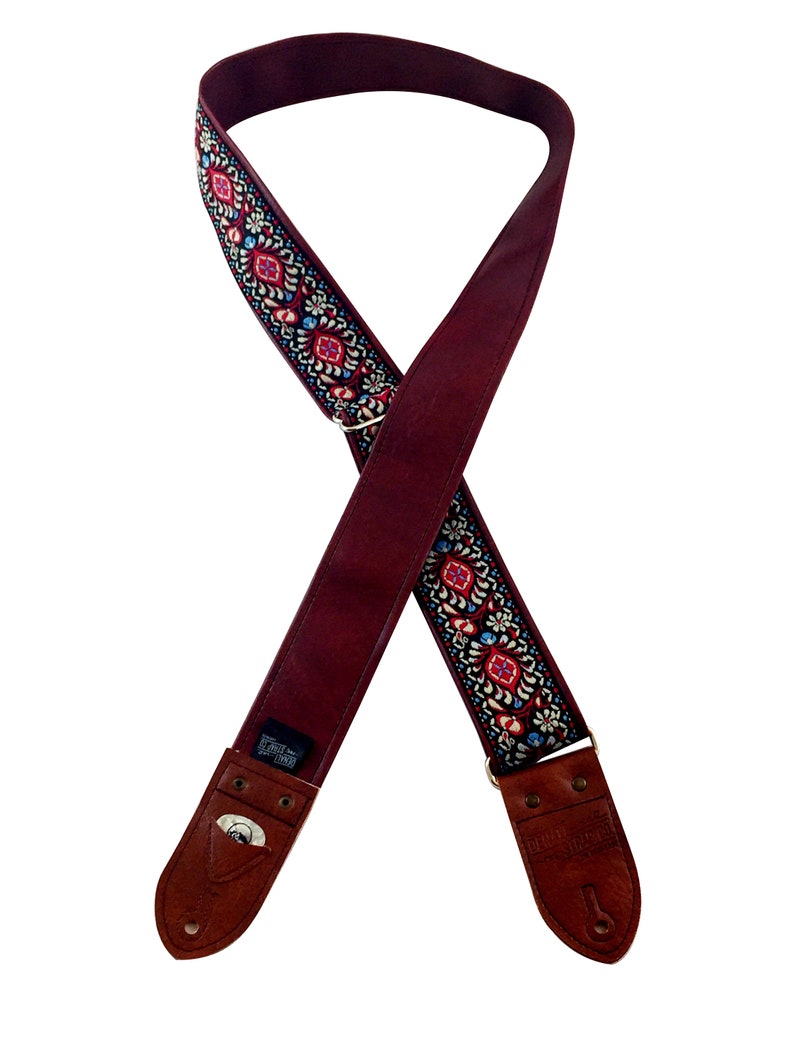 Red & Cream Floral Ribbon Guitar Strap image 7