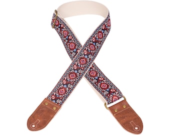 Red & Cream Floral Ribbon Guitar Strap