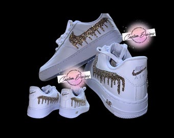 Custom Rhinestone Drip Nike Air Force 1 Sneakers