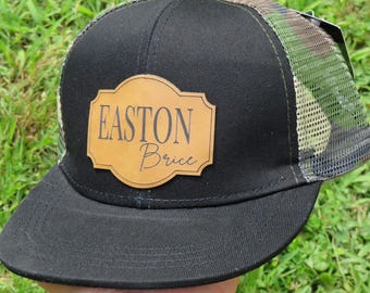 Personalized Youth Flat Bill Hat | Custom Engraved Leatherette Patch Snapback