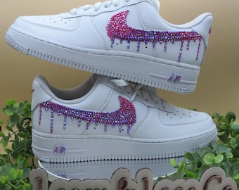 Custom Drip Nike Air Force 1 Sneakers, Siam Rhinestone Bling