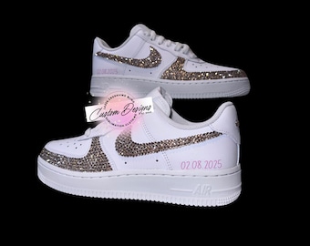 Custom Bling Nike Air Force 1 Sneakers, Rhinestone Swooshes