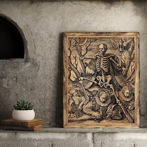 memento mori, skeleton poster, medieval art, occult poster, art print, grimoire